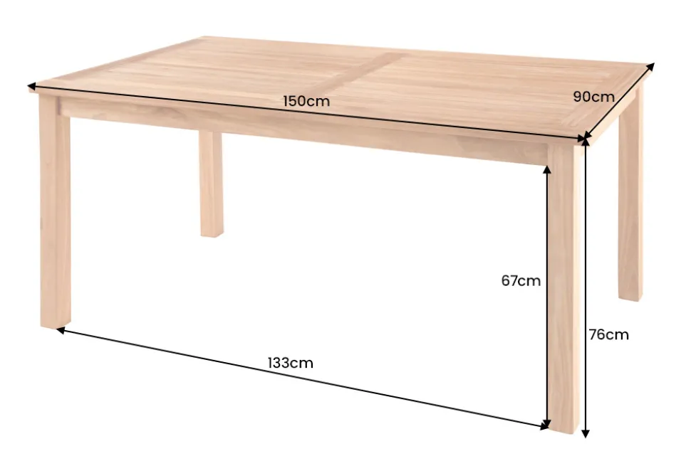 Massiver Gartentisch EMPIRE TEAK 150cm natur Teakholz