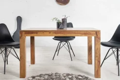 Massiver Holz Esstisch PURE 120-200cm braun Sheesham stone finish mit Ansteckplatten