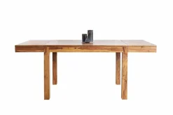 Massiver Holz Esstisch PURE 120-200cm braun Sheesham stone finish mit Ansteckplatten