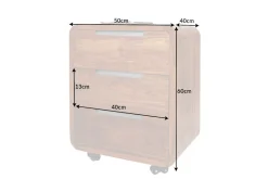 Massiver Rollcontainer CUBUS 60cm braun Sheeshamholz stone finish drei Schubladen