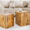 Massives 2er Set Beistelltisch CURACAO 45cm natur Mangoholz Würfel handmade Couchtisch