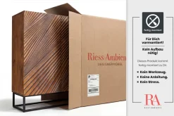 Massives Highboard ART 120cm braun Mangoholz 3D-Design schwarz Metall