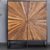 Massives Highboard BARRACUDA 120cm braun Mangoholz mit Teakholz-Front schwarz Metall