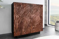 Massives Highboard FLUID 110cm walnuss-braun Akazienholz aufwendiges 3D-Design