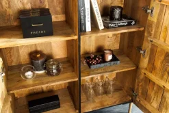 Massives Highboard MANDALA 120cm Mangoholz mit 3D Schnitzereien schwarz goldene Füße