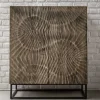 Massives Highboard SCORPION 120cm grau Akazie aufwendige 3D Schnitzereien