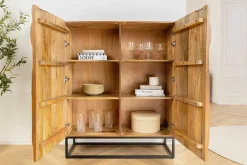Massives Highboard SNAKE 120cm braun schwarz Mangoholz Schlangen-Design mit aufwendigen 3D Schnitzereien