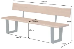 Massive Sitzbank GENESIS 200cm braun Akazienholz mit Rückenlehne Baumkante