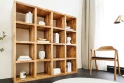 Massives Regal IRON CRAFT 160cm natur Mangoholz Bücherregal sechzehn Fächer