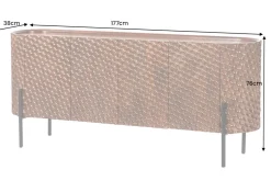 Massives Sideboard ADLON 180cm braun Mangoholz schwarz Metall 3D-Front in Wabenstruktur
