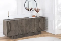 Massives Sideboard ART DECO 170cm grau Mangoholz 3D-Front