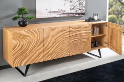 Massives Sideboard FLUID 175cm creme Mangoholz 3D-Design Kufengestell