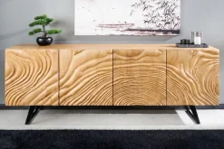 Massives Sideboard FLUID 175cm creme Mangoholz 3D-Design Kufengestell