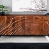 Massives Sideboard FLUID 175cm walnuss-braun Akazienholz 3D-Design Kufengestell