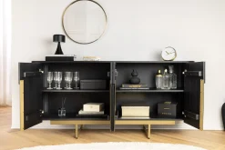 Massives Sideboard GATSBY 160cm schwarz gold Mangoholz Retro handmade