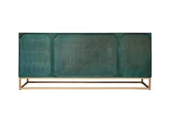 Massives Sideboard GOLDEN LAGOON 180cm türkis gold Mangoholz Metall 3D-Front
