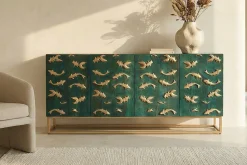 Massives Sideboard GOLDEN LAGOON 180cm türkis gold Mangoholz Metall 3D-Front