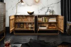 Massives Sideboard ONYX 180cm dunkelbraun Mangoholz Edelstein Achat gold Metallgestell