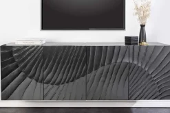 Massives Sideboard SCORPION 180cm schwarz hängend Mangoholz 3D-Design