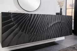 Massives Sideboard SCORPION 180cm schwarz hängend Mangoholz 3D-Design