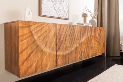 Massives Sideboard SCORPION 180cm braun hängend Mangoholz mit 3D Schnitzereien