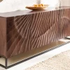 Massives Sideboard SCORPION 180cm dunkelbraun Akazie mit 3D Schnitzereien schwarz Metall