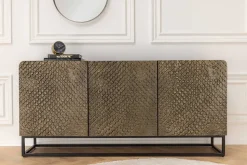 Massives Sideboard SNAKE 160cm braun Mangoholz mit 3D Schnitzereien schwarz Schlangen-Design