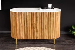 Massives Sideboard TRES CHIC 105cm natur Mangoholz weiß Marmor gold Metall