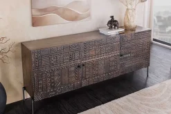 Massives Sideboard TRIBAL 180cm antik braun Mangoholz 3D-Front viel Stauraum