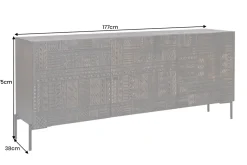 Massives Sideboard TRIBAL 180cm antik braun Mangoholz 3D-Front viel Stauraum