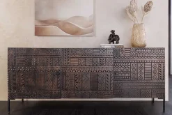 Massives Sideboard TRIBAL 180cm antik braun Mangoholz 3D-Front viel Stauraum