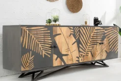 Massives Sideboard TROPICAL 160cm grau Mangoholz florales Design Boho Metallgestell