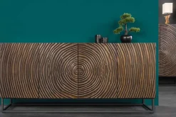 Massives Sideboard ZEN CIRCLES 180cm dunkelbraun Mangoholz 3D-Design