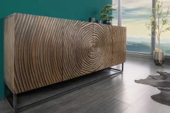 Massives Sideboard ZEN CIRCLES 180cm dunkelbraun Mangoholz 3D-Design