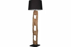 Massive Stehlampe BARRACUDA 177cm natur Akazie Baumwollschirm schwarz Baumstamm
