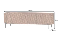 Massives TV-Board ADLON 200cm braun Mangoholz schwarz Metall Lowboard mit 3D- Front