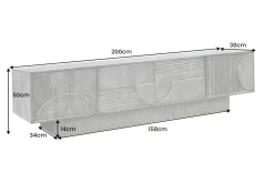 Massives TV-Board ART DECO 200cm grau Mangoholz Lowboard 3D-Front