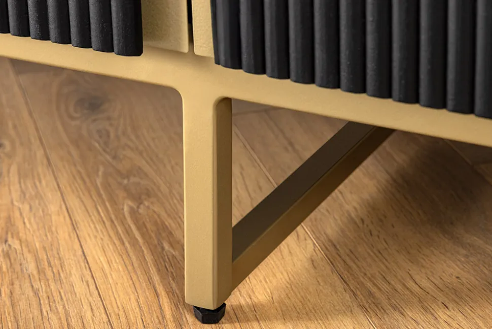 Massives TV-Board GATSBY 160cm schwarz gold Mangoholz Retro Lowboard