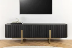 Massives TV-Board GATSBY 160cm schwarz gold Mangoholz Retro Lowboard