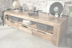 Massives TV-Board IRON CRAFT 170cm Mangoholz Lowboard 3 Schubladen