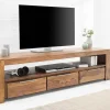 Massives TV-Board MAKASSAR 170cm braun Sheesham stone finish Lowboard drei Schubladen