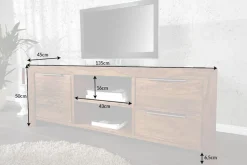 Massives TV-Board PURE 135cm braun Sheesham stone finish Lowboard Palisander