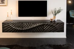 Massives TV-Board SCORPION 160cm schwarz Mangoholz hängend Lowboard