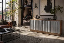 Massives TV-Board ZALVERO 150cm natur silber Mangoholz mit Metall-Aluminium Front