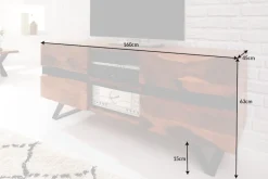 Massives TV-Lowboard AMAZONAS 160cm braun Sheeshamholz mit Baumkante