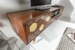 Massives TV-Lowboard MYSTIC LIVING 140cm Akazie braun gold Retro Design