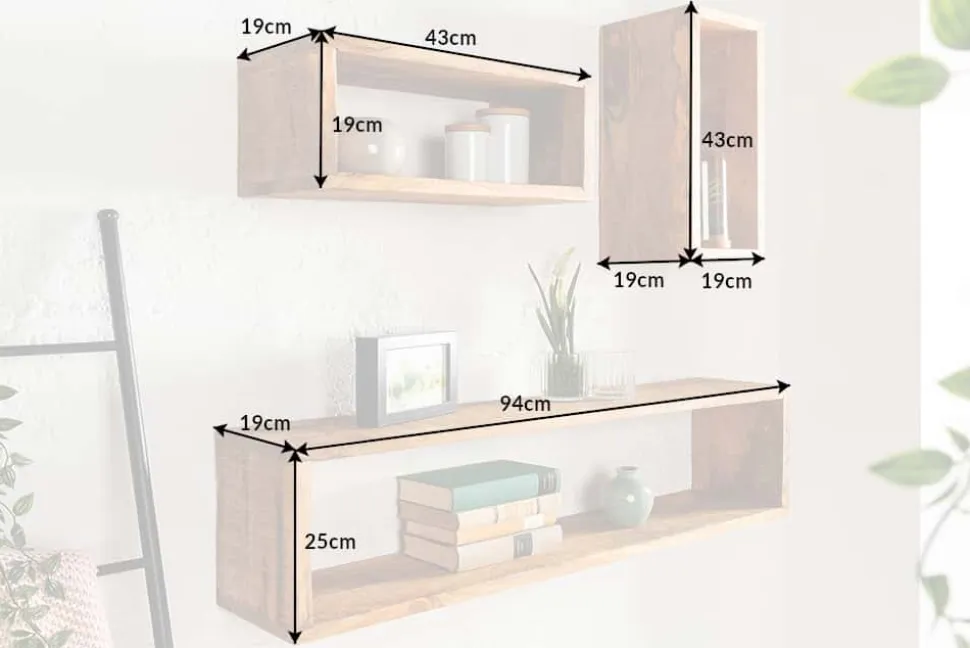 Massives Wandregal 3er Set HEMINGWAY 94cm aus Mangoholz