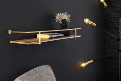 Massives Wandregal HERITAGE 75cm natur Pinienholz gold Metall