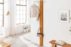 Massive Wandgarderobe JAVA 185cm recyceltes Teakholz mit drei Kleiderhaken