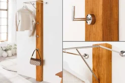 Massive Wandgarderobe JAVA 185cm recyceltes Teakholz mit drei Kleiderhaken
